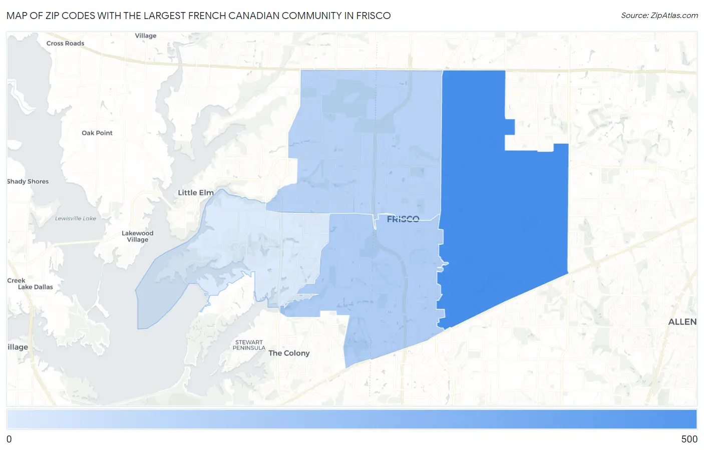 Zip Codes with the Largest French Canadian Community in Frisco Map