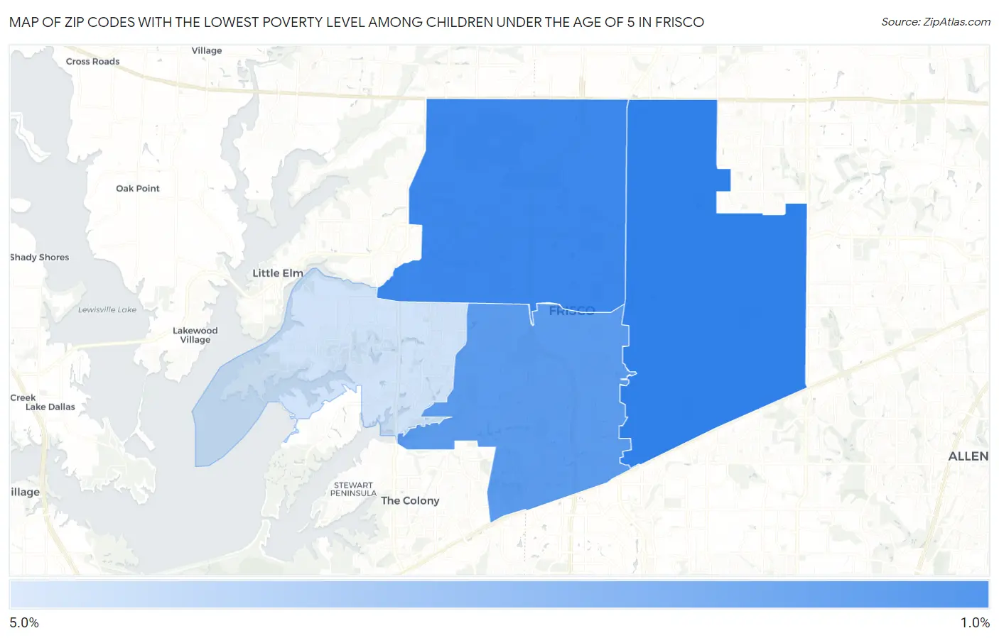 Zip Codes with the Lowest Poverty Level Among Children Under the Age of 5 in Frisco Map