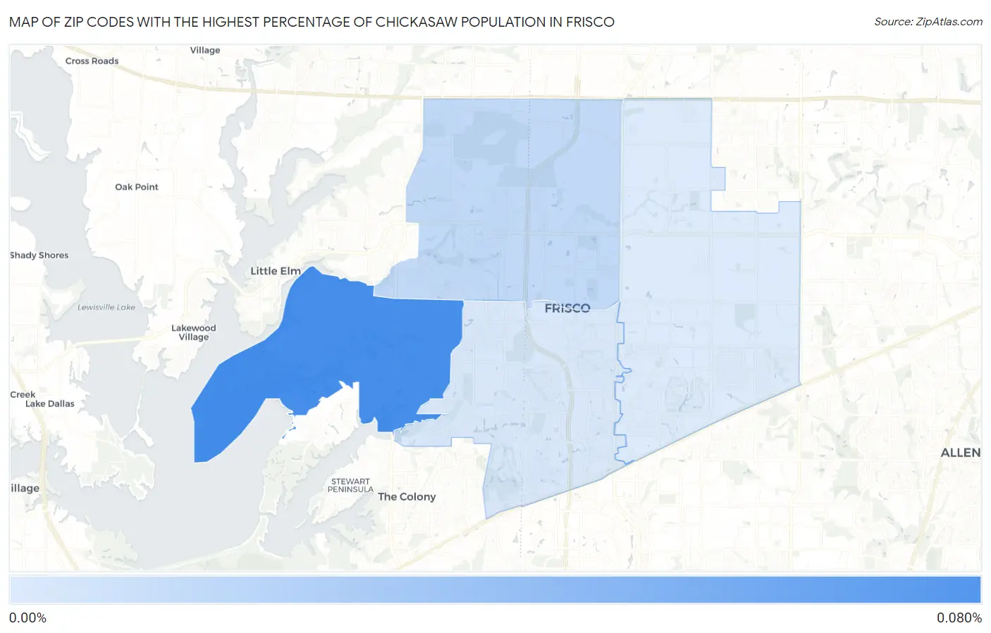 Zip Codes with the Highest Percentage of Chickasaw Population in Frisco Map