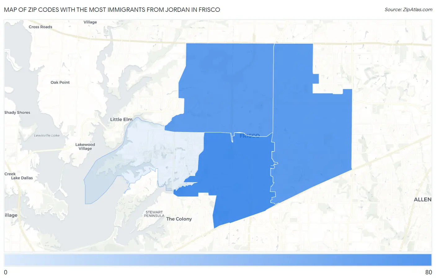 Zip Codes with the Most Immigrants from Jordan in Frisco Map