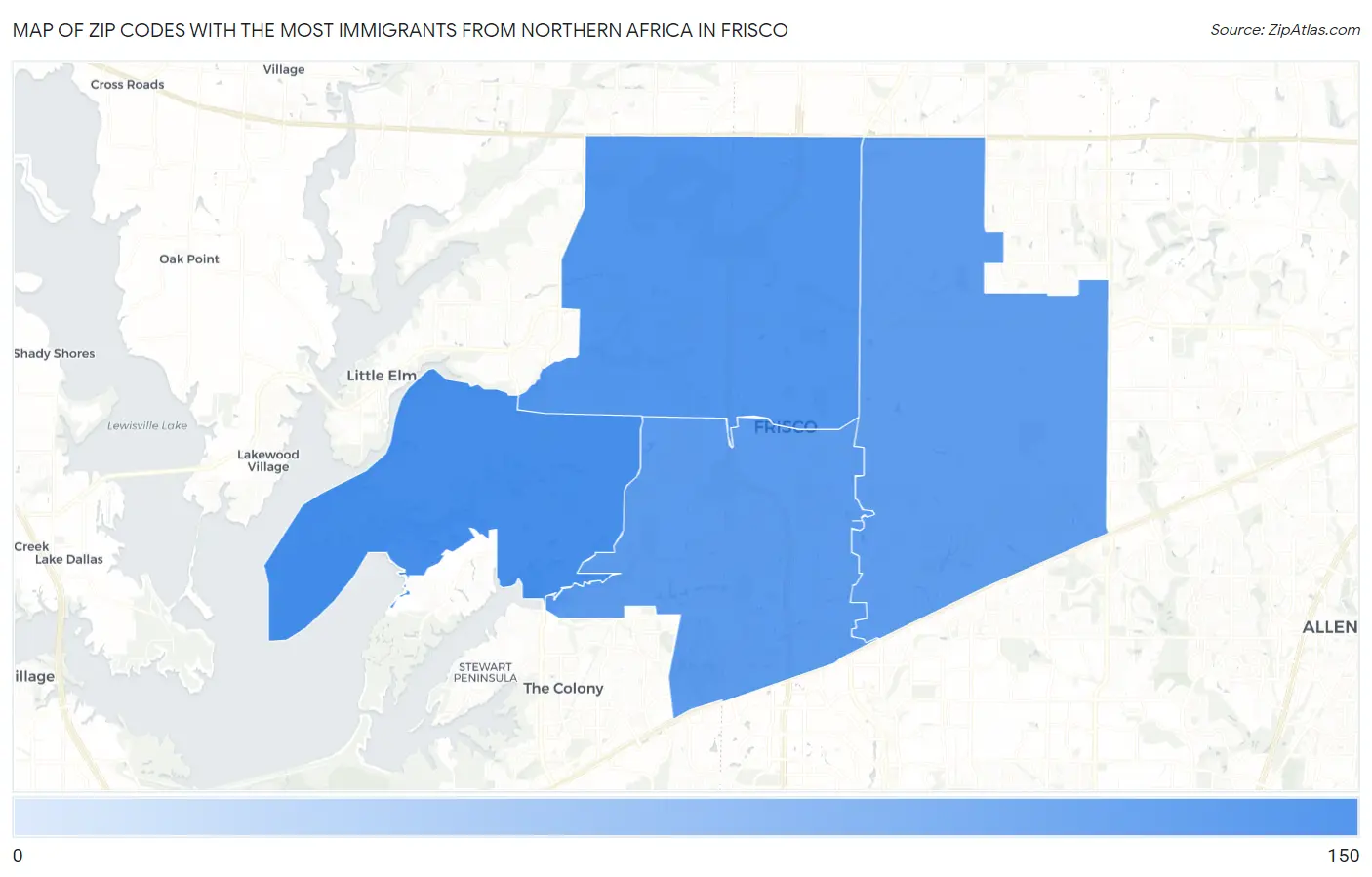 Zip Codes with the Most Immigrants from Northern Africa in Frisco Map