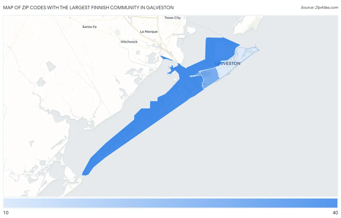 Zip Codes with the Largest Finnish Community in Galveston Map