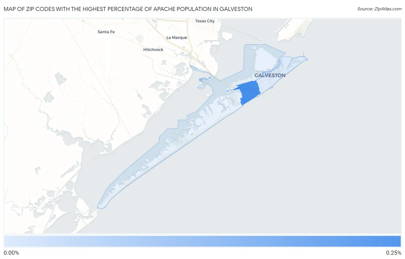 Zip Codes with the Highest Percentage of Apache Population in Galveston Map