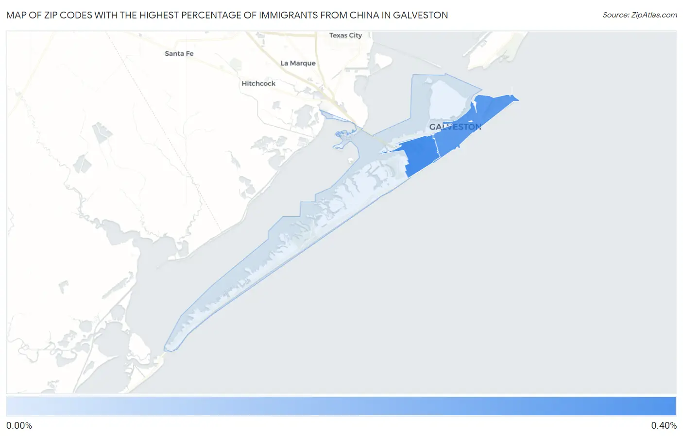Zip Codes with the Highest Percentage of Immigrants from China in Galveston Map