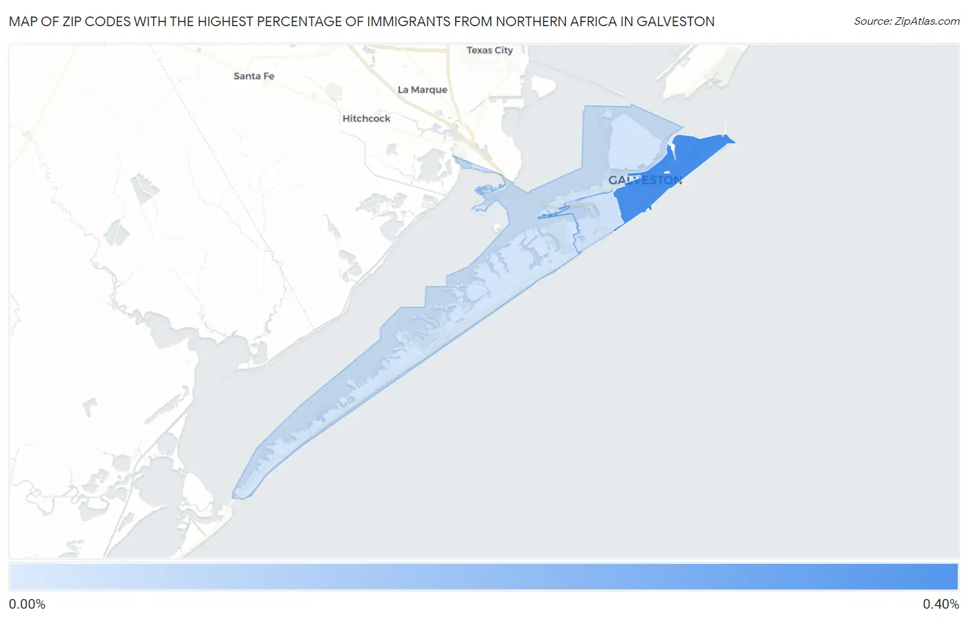 Zip Codes with the Highest Percentage of Immigrants from Northern Africa in Galveston Map