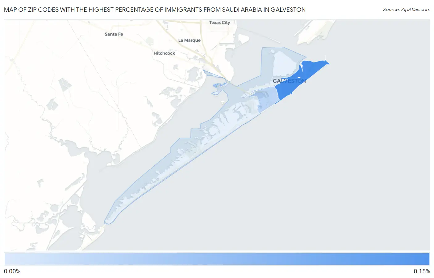 Zip Codes with the Highest Percentage of Immigrants from Saudi Arabia in Galveston Map