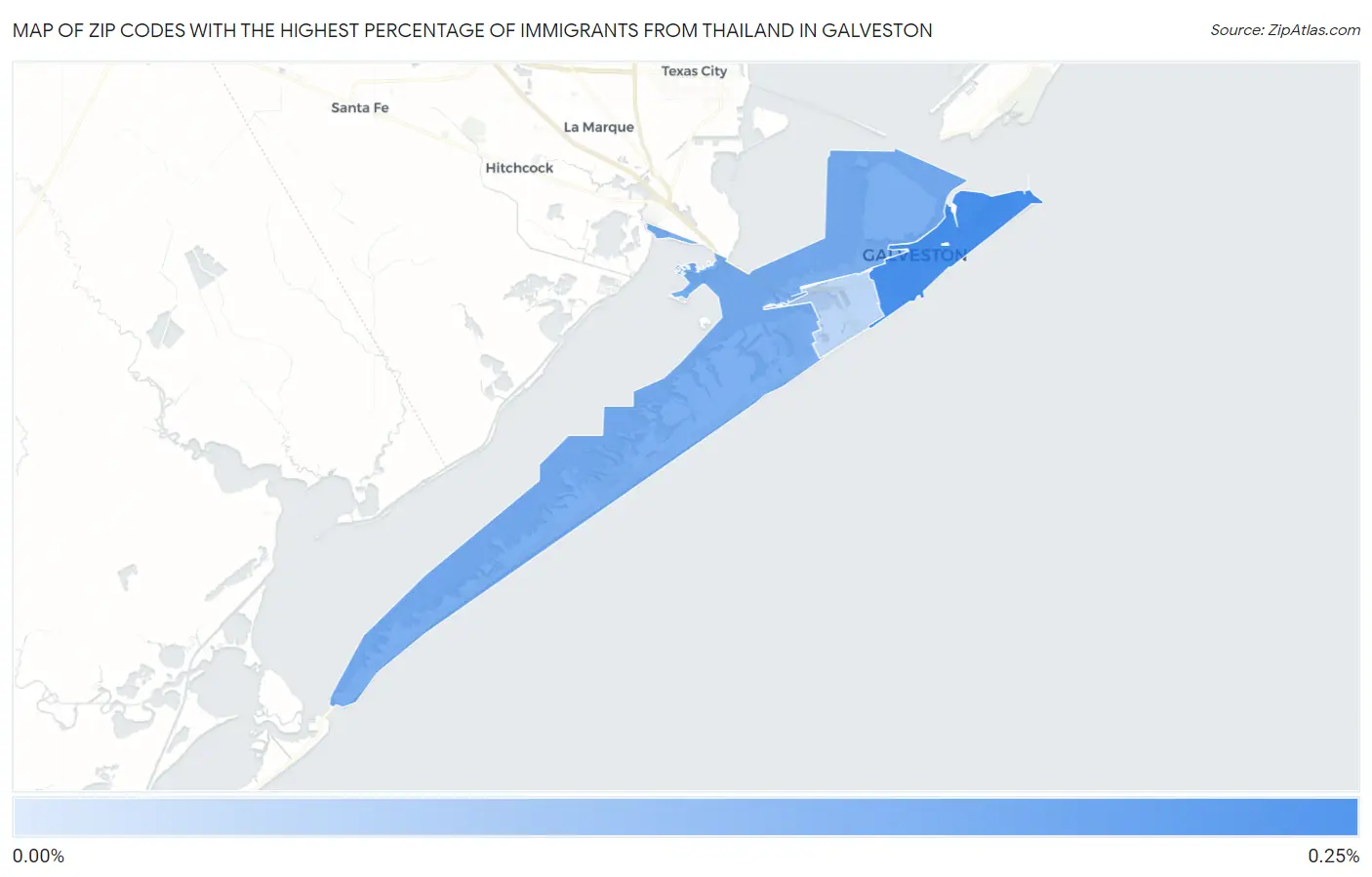 Zip Codes with the Highest Percentage of Immigrants from Thailand in Galveston Map