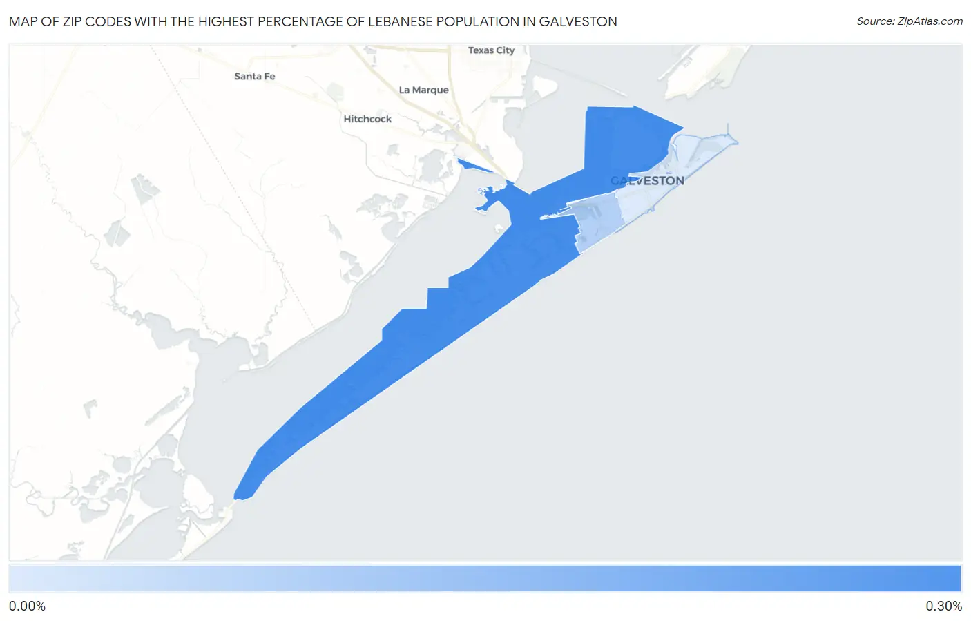 Zip Codes with the Highest Percentage of Lebanese Population in Galveston Map