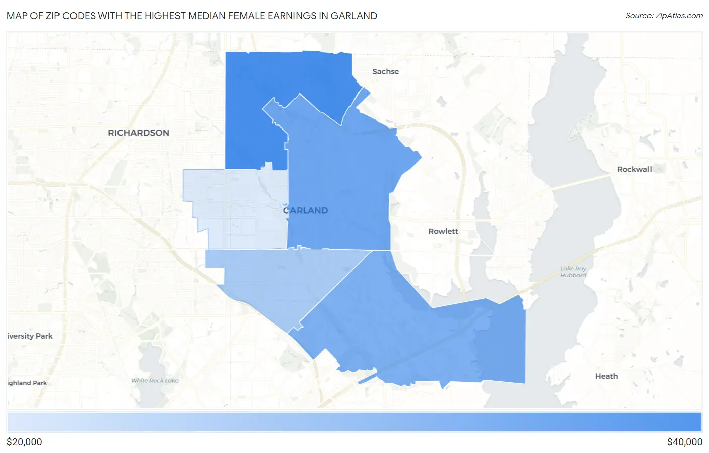 Zip Codes with the Highest Median Female Earnings in Garland Map