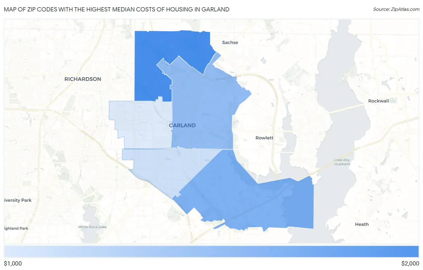 Zip Codes with the Highest Median Costs of Housing in Garland Map