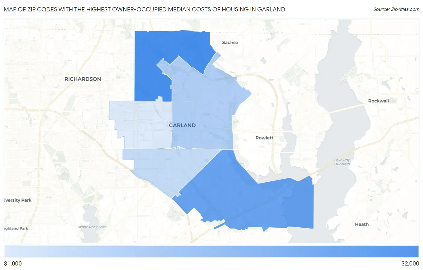 Zip Codes with the Highest Owner-Occupied Median Costs of Housing in Garland Map