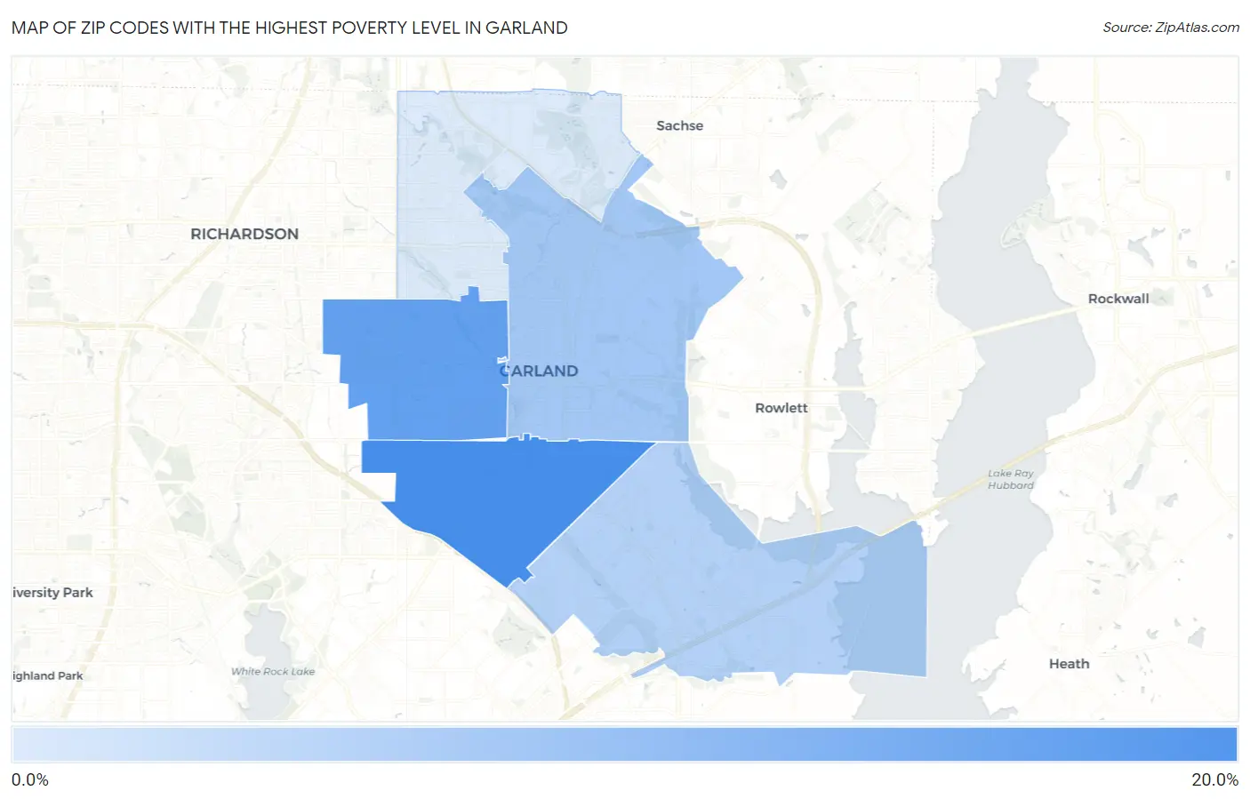 Zip Codes with the Highest Poverty Level in Garland Map