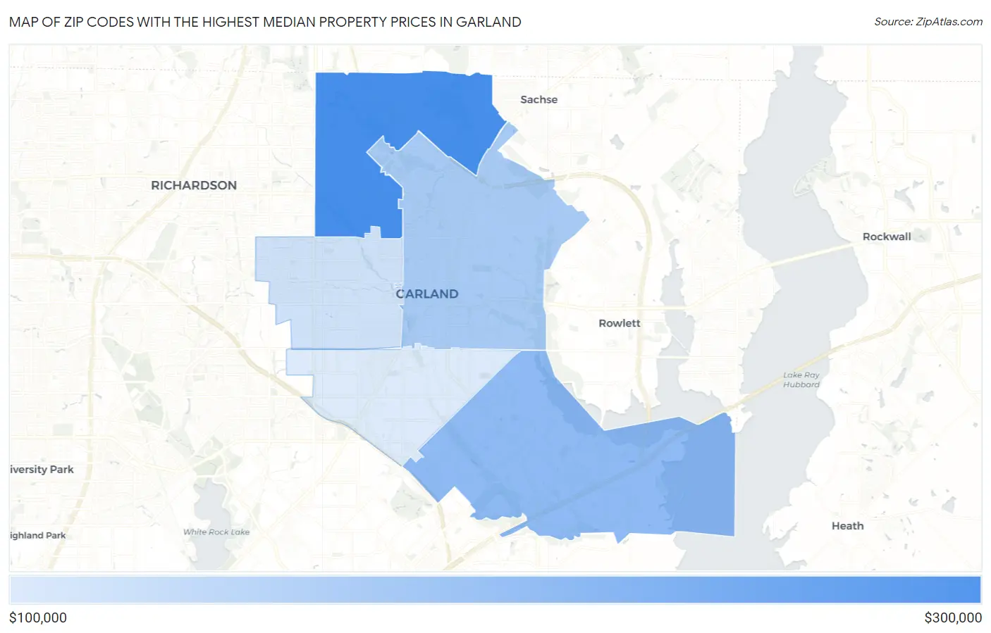 Zip Codes with the Highest Median Property Prices in Garland Map