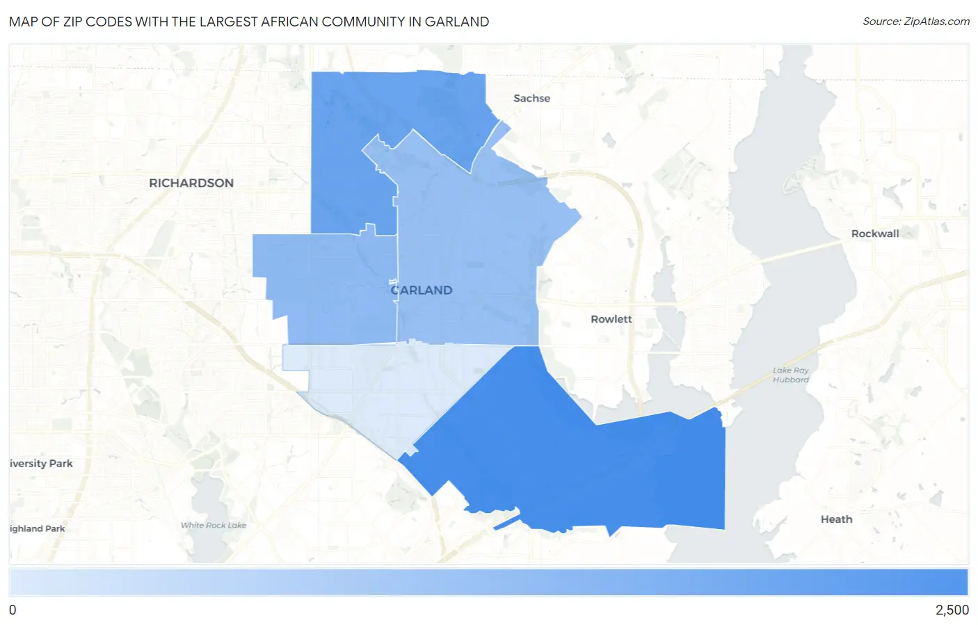 Zip Codes with the Largest African Community in Garland Map