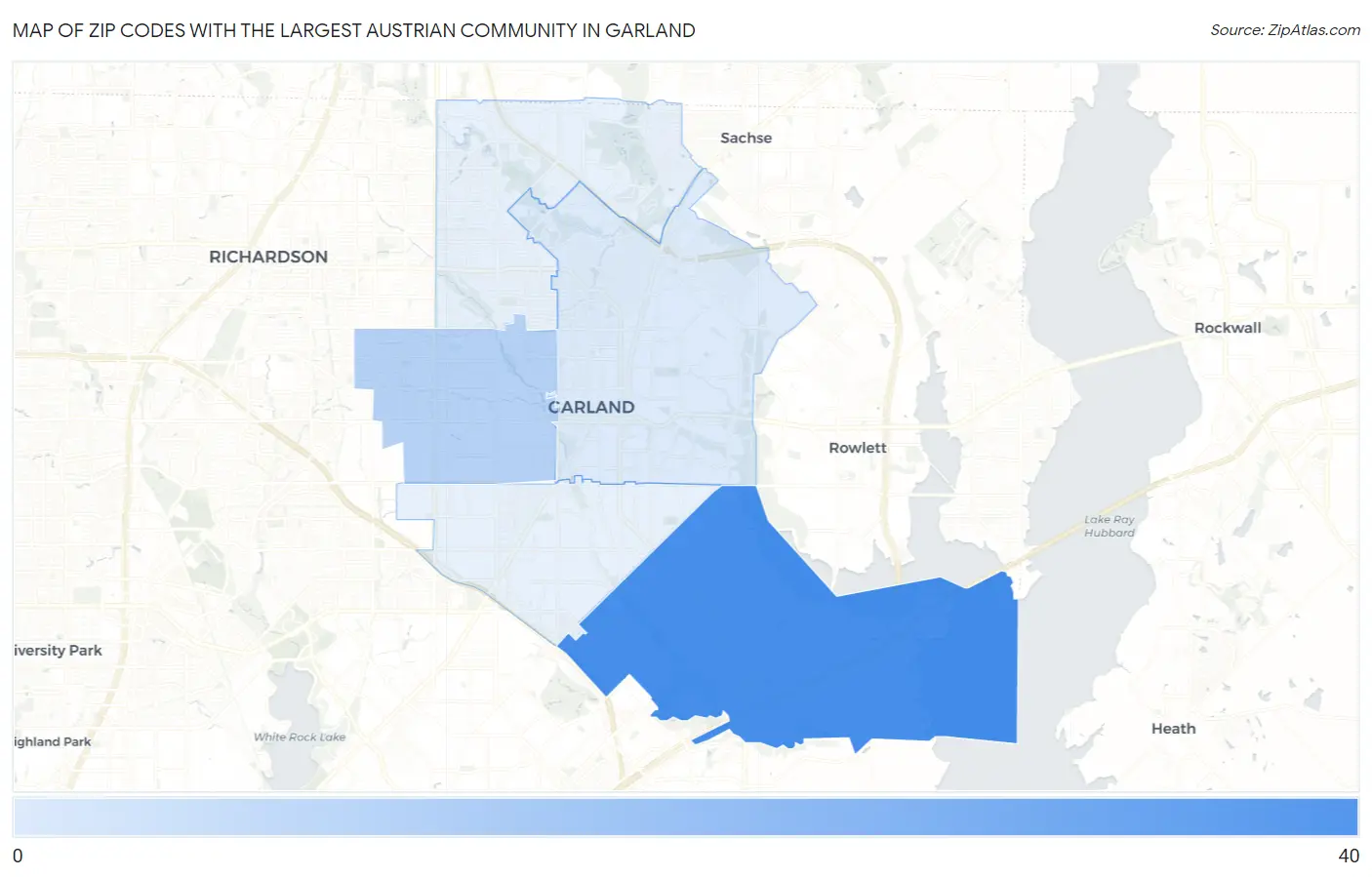 Zip Codes with the Largest Austrian Community in Garland Map