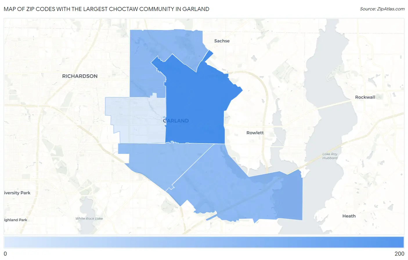 Zip Codes with the Largest Choctaw Community in Garland Map