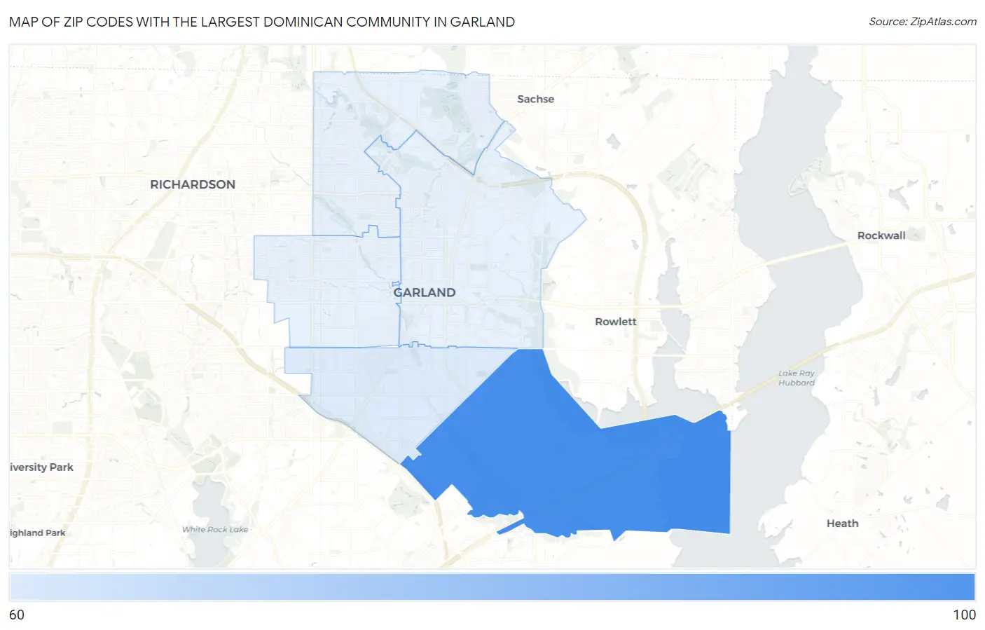Zip Codes with the Largest Dominican Community in Garland Map