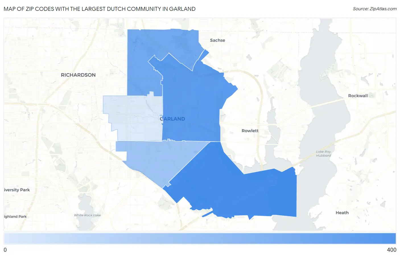 Zip Codes with the Largest Dutch Community in Garland Map