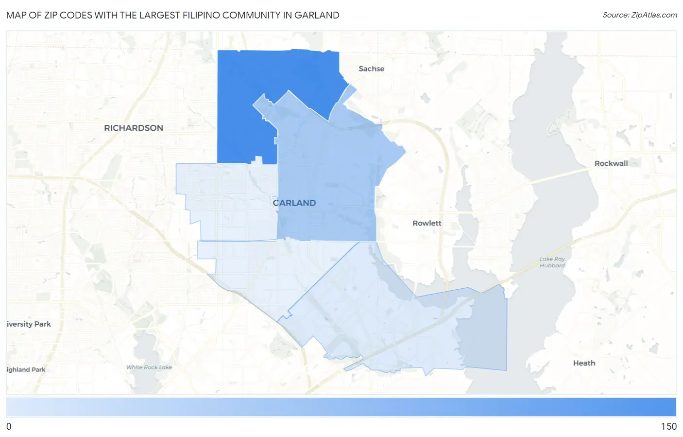 Zip Codes with the Largest Filipino Community in Garland Map