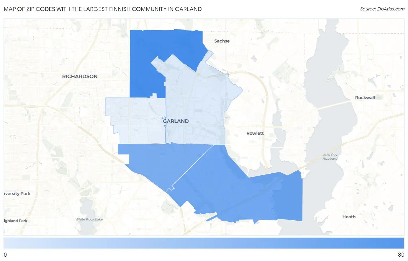 Zip Codes with the Largest Finnish Community in Garland Map
