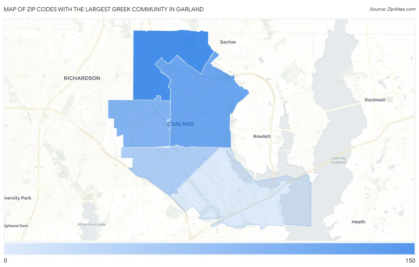 Zip Codes with the Largest Greek Community in Garland Map