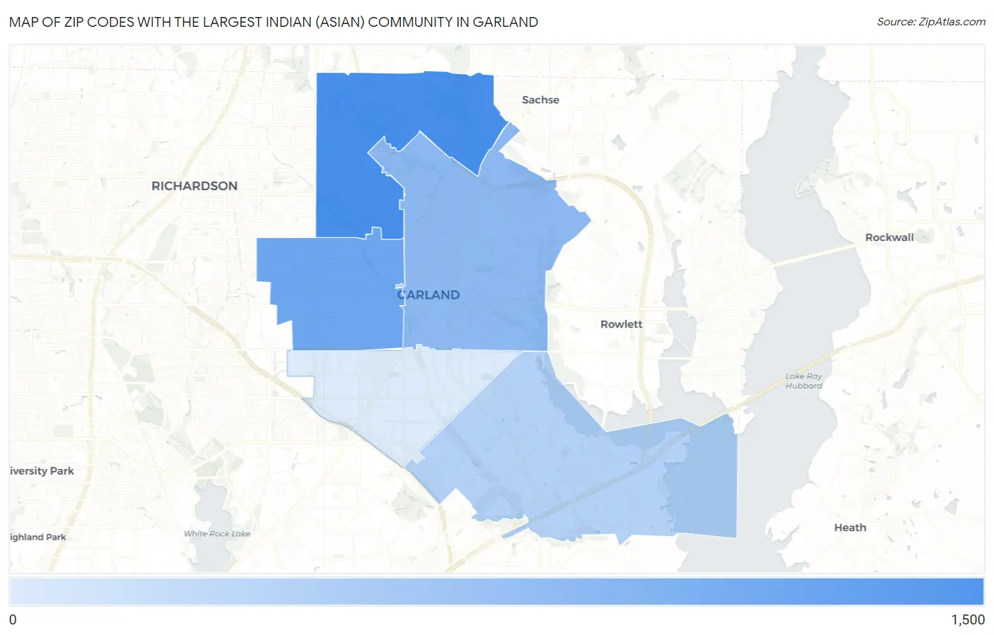 Zip Codes with the Largest Indian (Asian) Community in Garland Map
