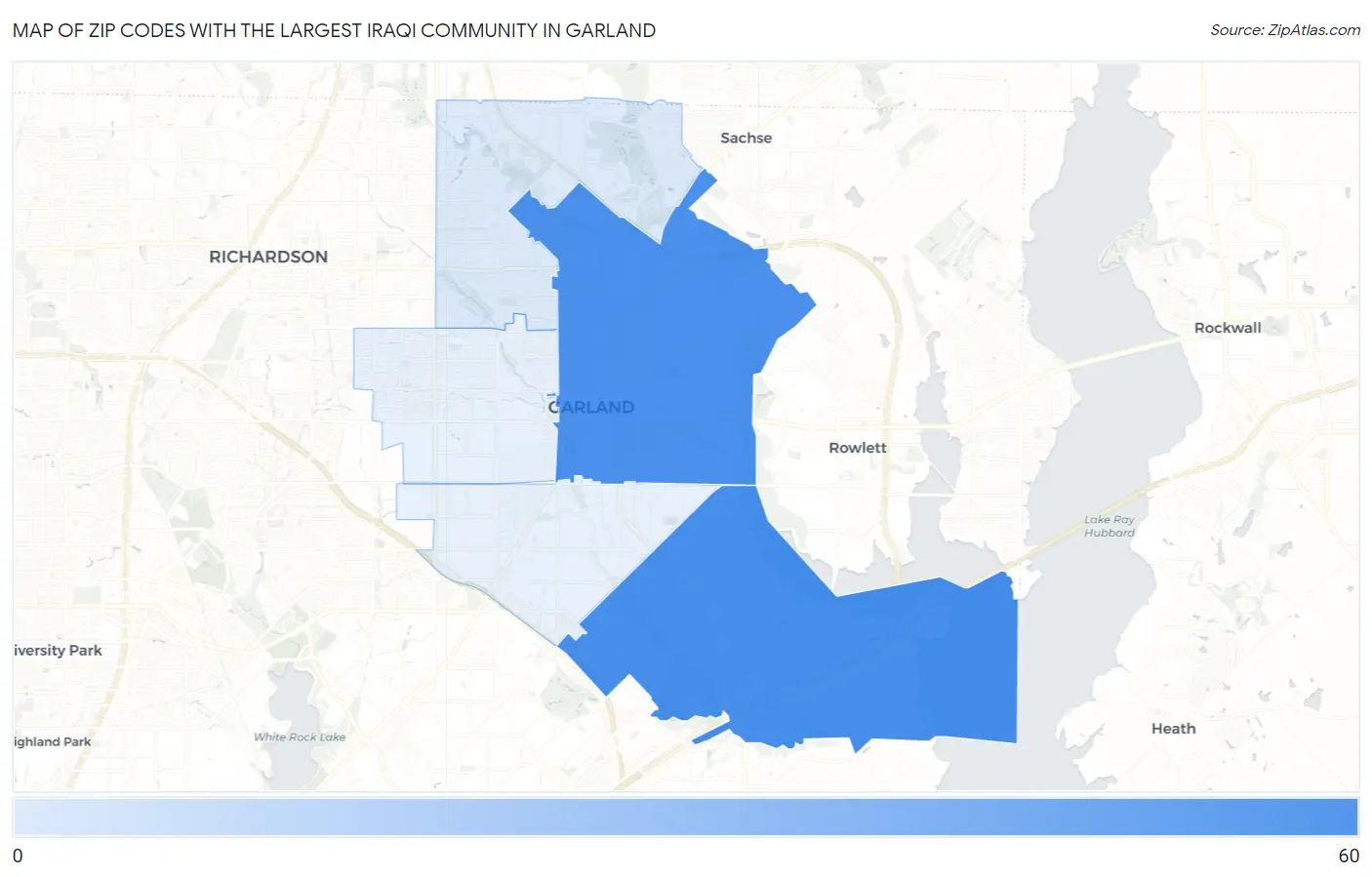 Zip Codes with the Largest Iraqi Community in Garland Map