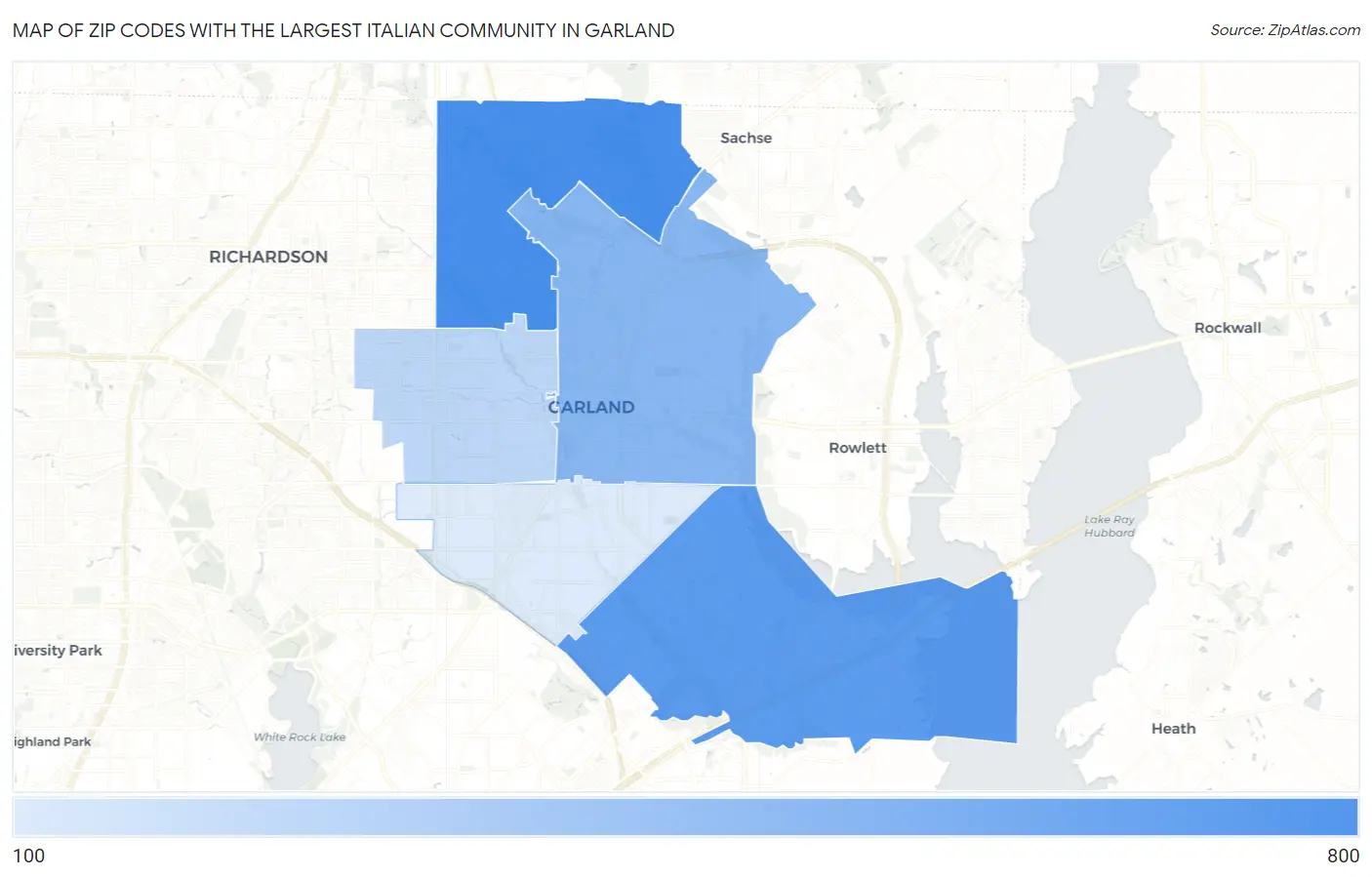 Zip Codes with the Largest Italian Community in Garland Map