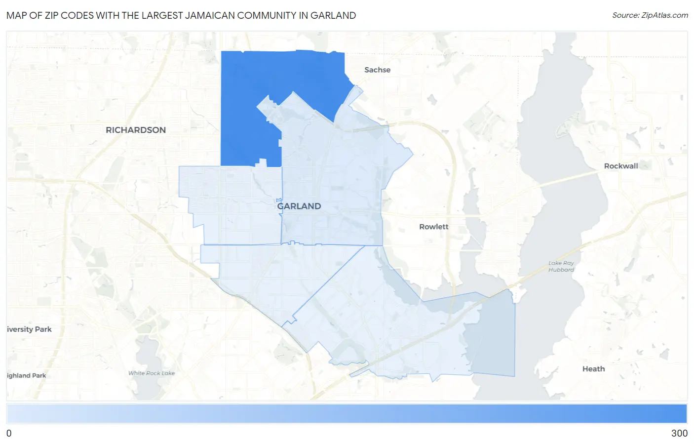 Zip Codes with the Largest Jamaican Community in Garland Map