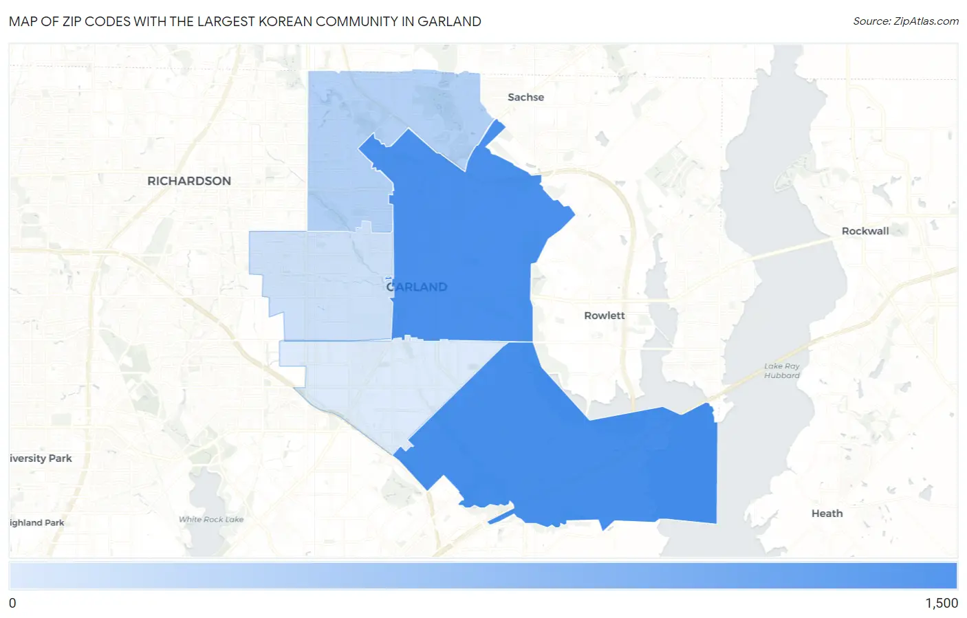 Zip Codes with the Largest Korean Community in Garland Map