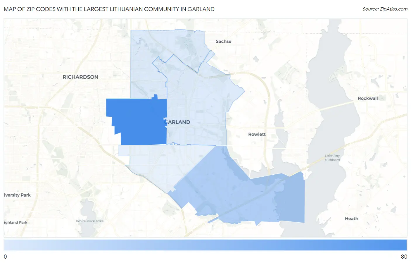 Zip Codes with the Largest Lithuanian Community in Garland Map