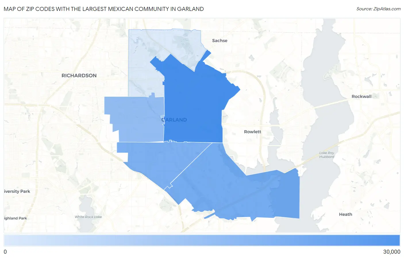 Zip Codes with the Largest Mexican Community in Garland Map