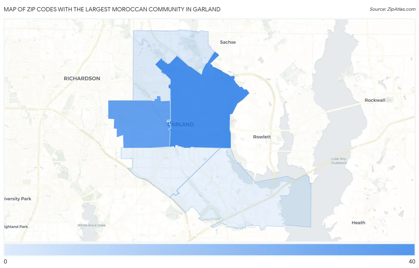 Zip Codes with the Largest Moroccan Community in Garland Map