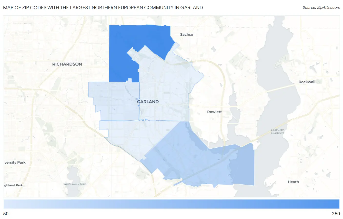 Zip Codes with the Largest Northern European Community in Garland Map