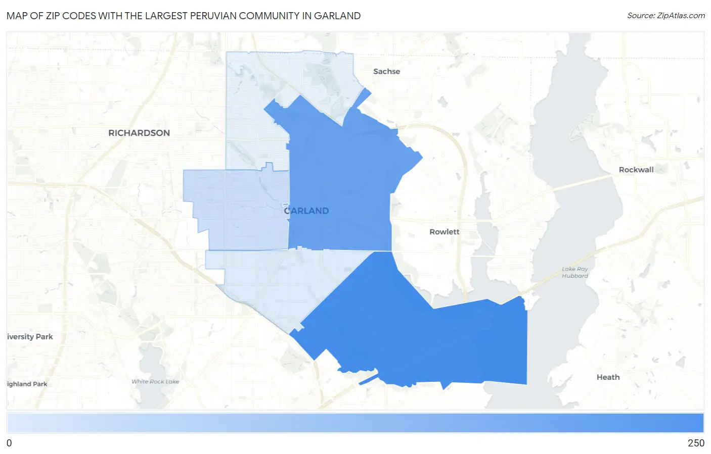 Zip Codes with the Largest Peruvian Community in Garland Map