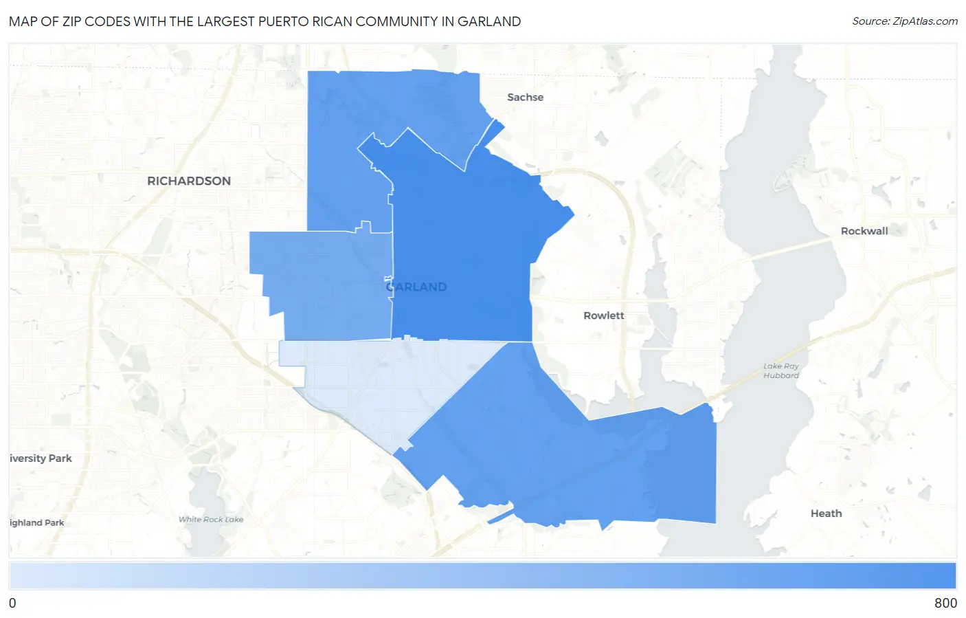 Zip Codes with the Largest Puerto Rican Community in Garland Map