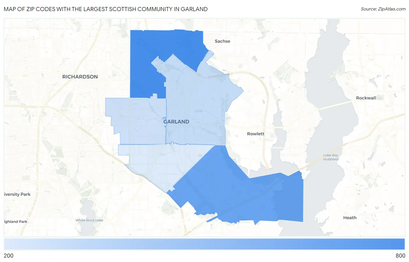 Zip Codes with the Largest Scottish Community in Garland Map