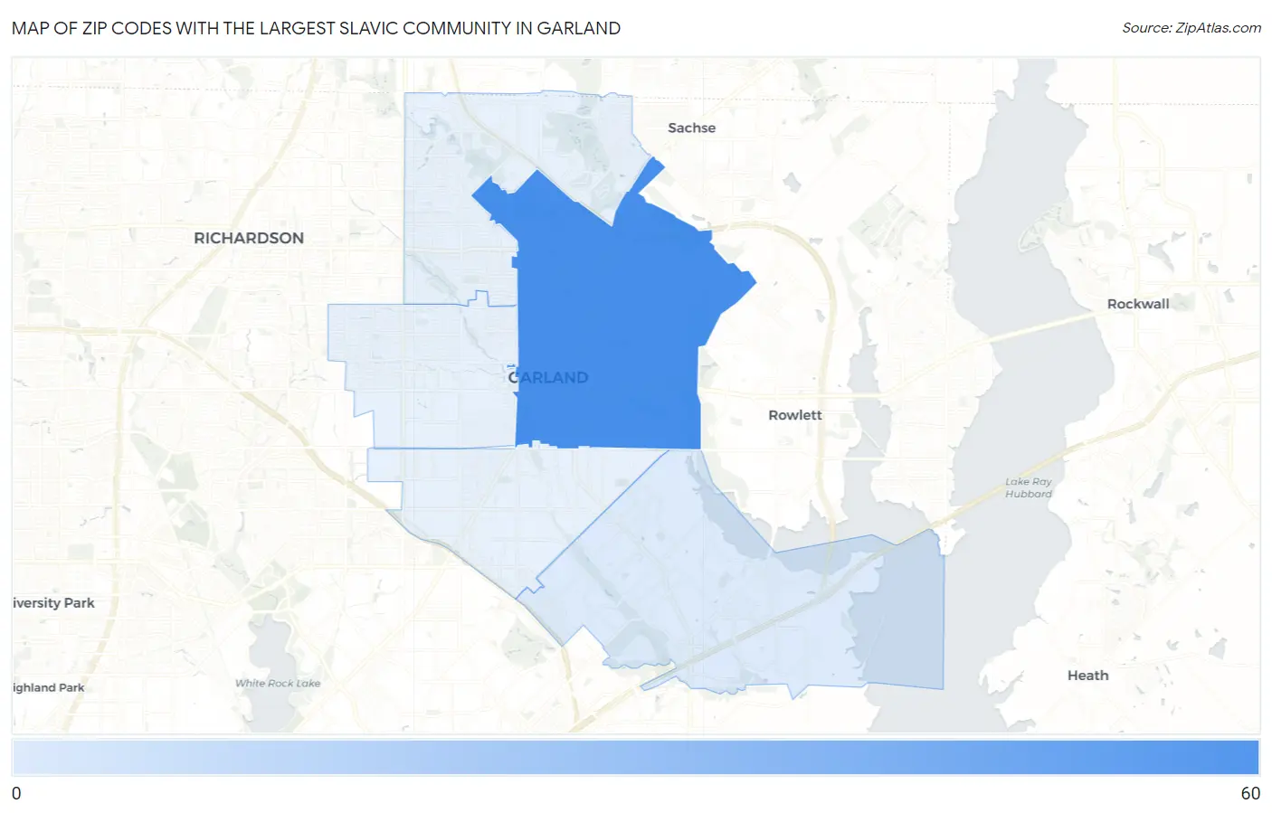 Zip Codes with the Largest Slavic Community in Garland Map