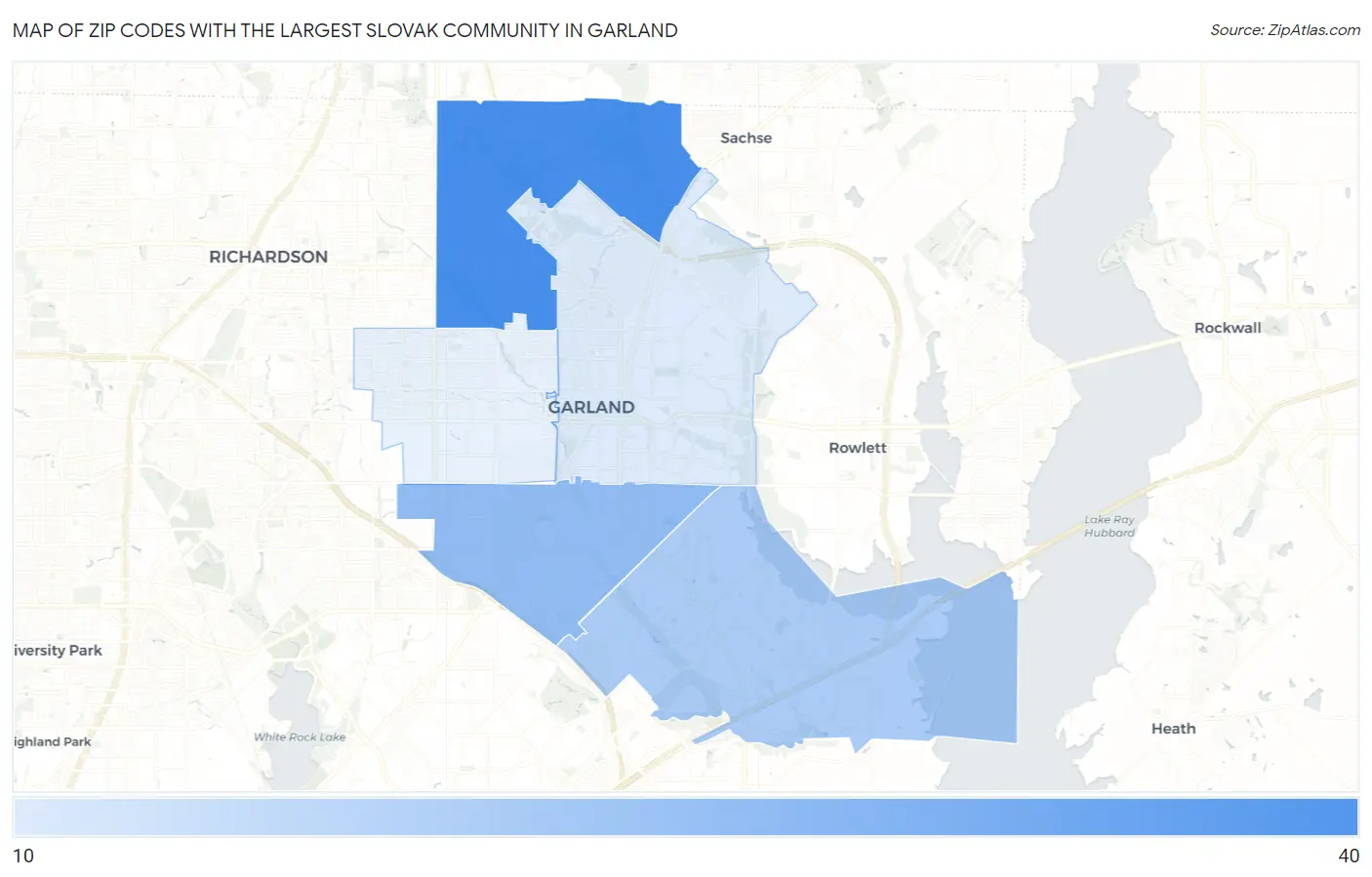 Zip Codes with the Largest Slovak Community in Garland Map