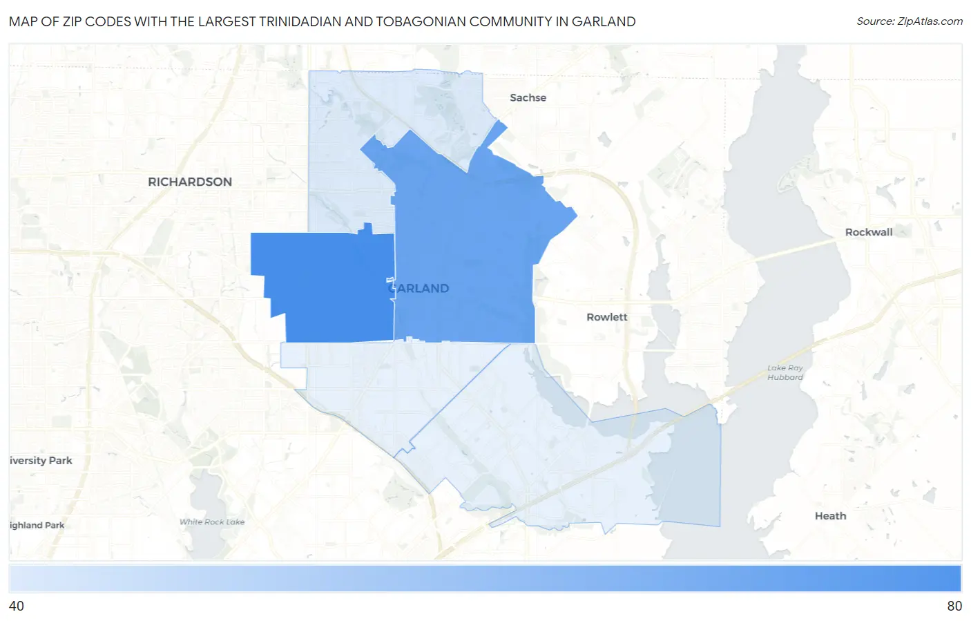 Zip Codes with the Largest Trinidadian and Tobagonian Community in Garland Map