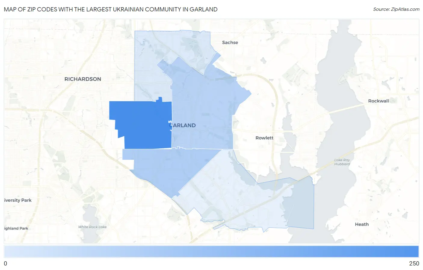 Zip Codes with the Largest Ukrainian Community in Garland Map