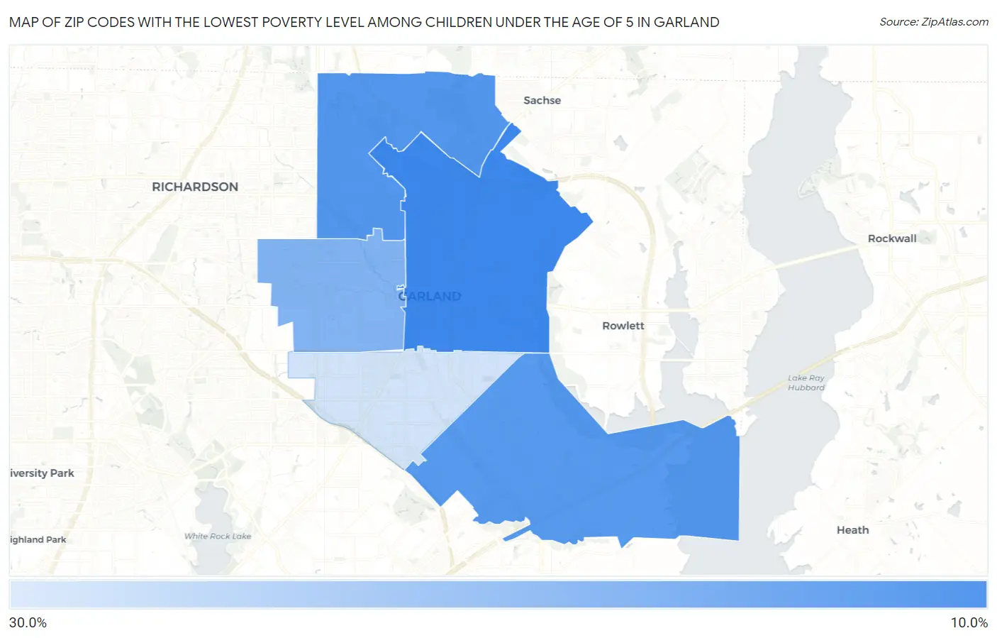 Zip Codes with the Lowest Poverty Level Among Children Under the Age of 5 in Garland Map
