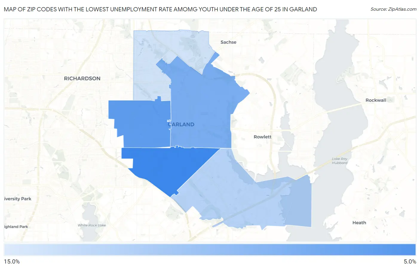 Zip Codes with the Lowest Unemployment Rate Amomg Youth Under the Age of 25 in Garland Map
