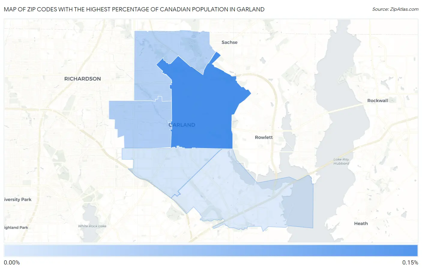 Zip Codes with the Highest Percentage of Canadian Population in Garland Map