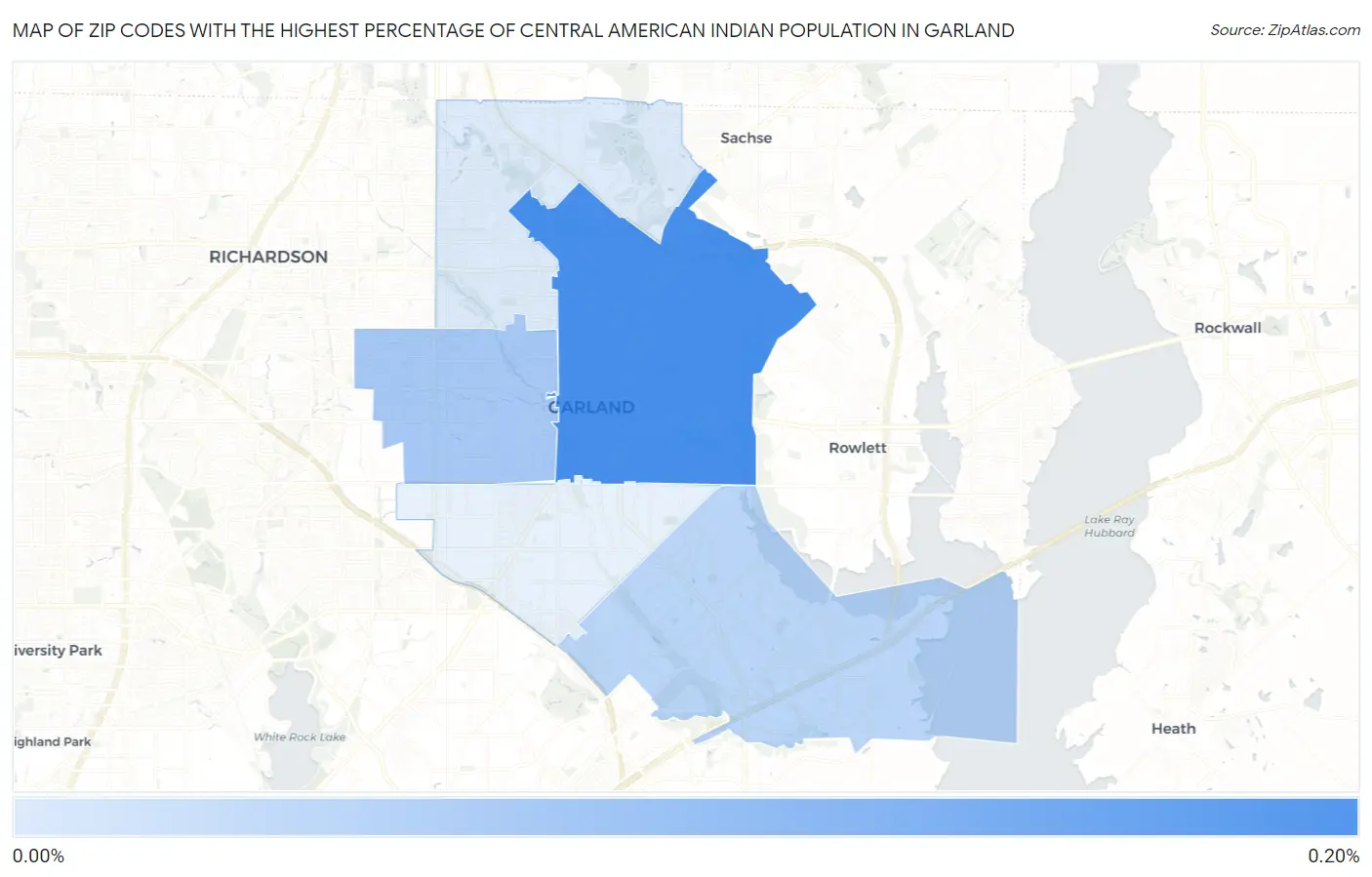Zip Codes with the Highest Percentage of Central American Indian Population in Garland Map