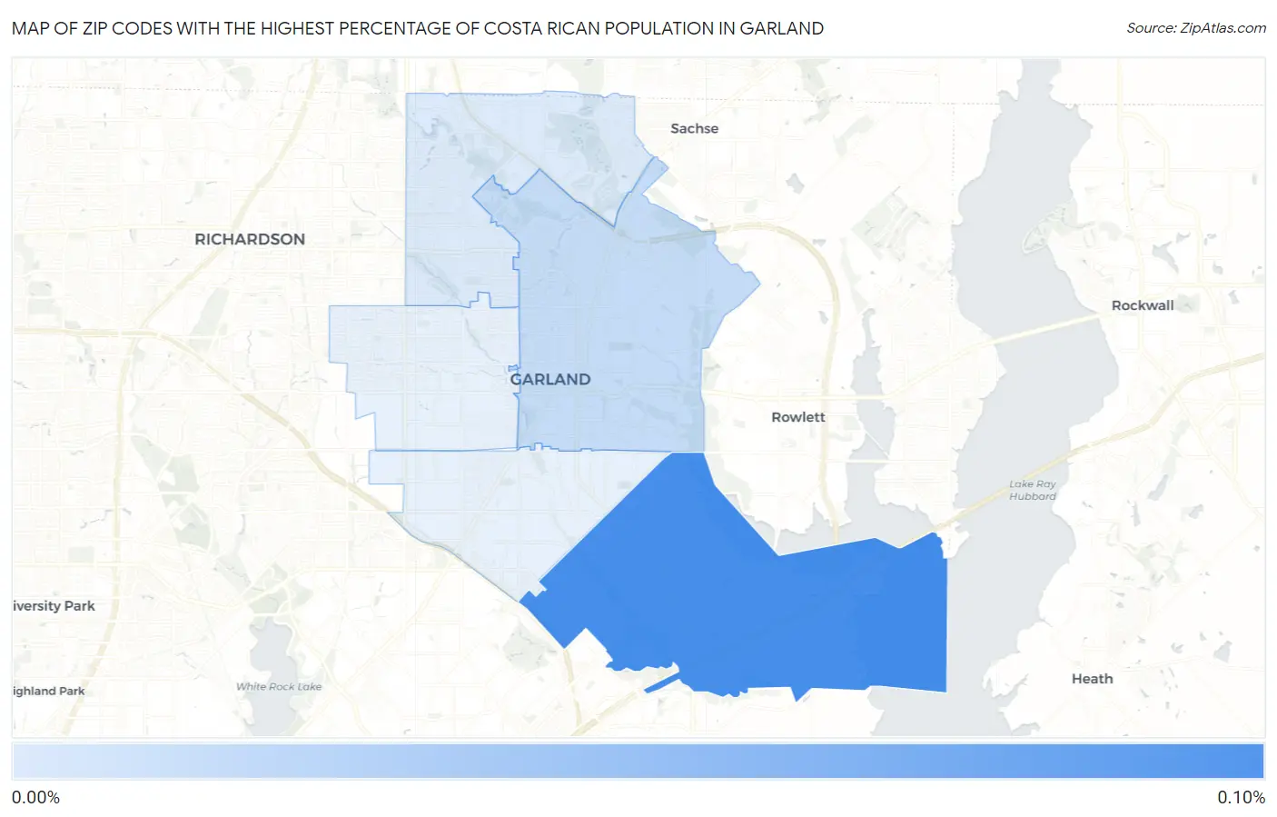 Zip Codes with the Highest Percentage of Costa Rican Population in Garland Map