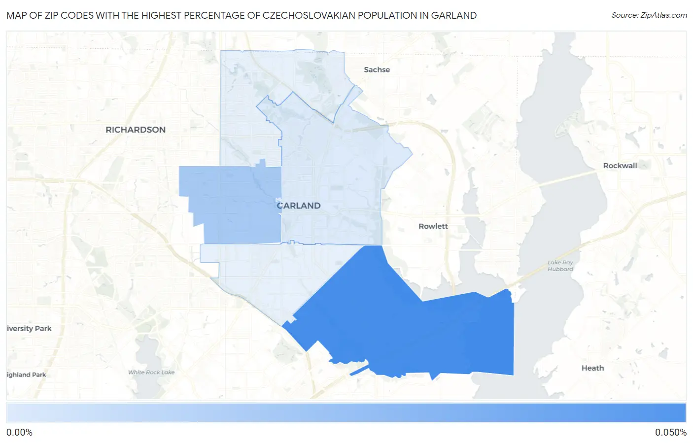 Zip Codes with the Highest Percentage of Czechoslovakian Population in Garland Map