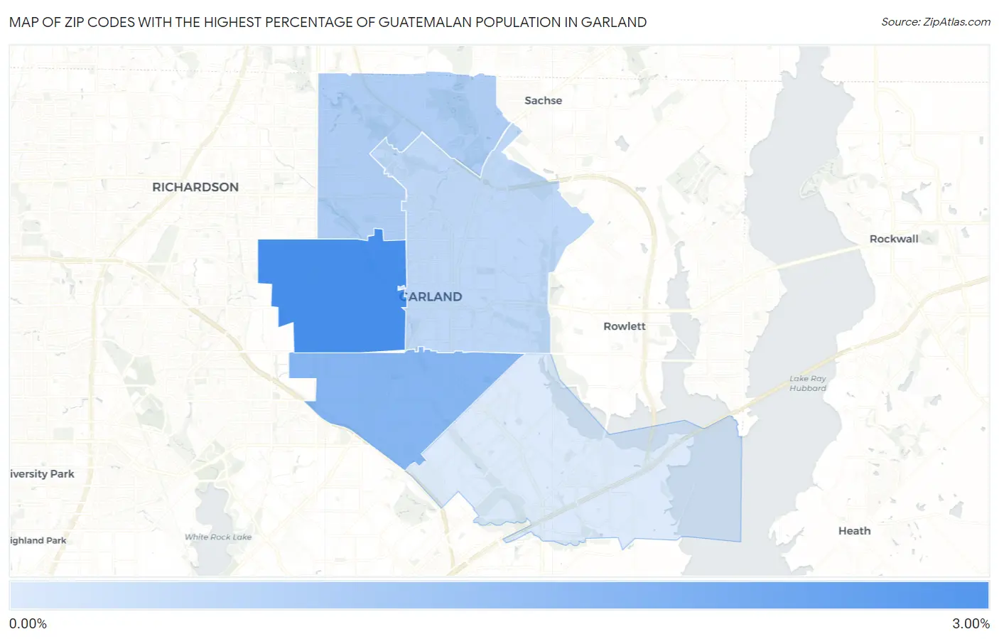 Zip Codes with the Highest Percentage of Guatemalan Population in Garland Map