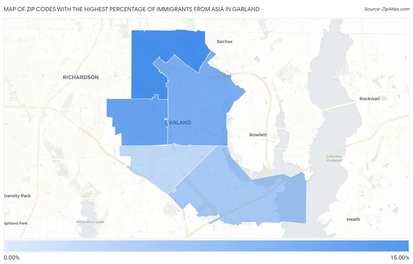 Zip Codes with the Highest Percentage of Immigrants from Asia in Garland Map