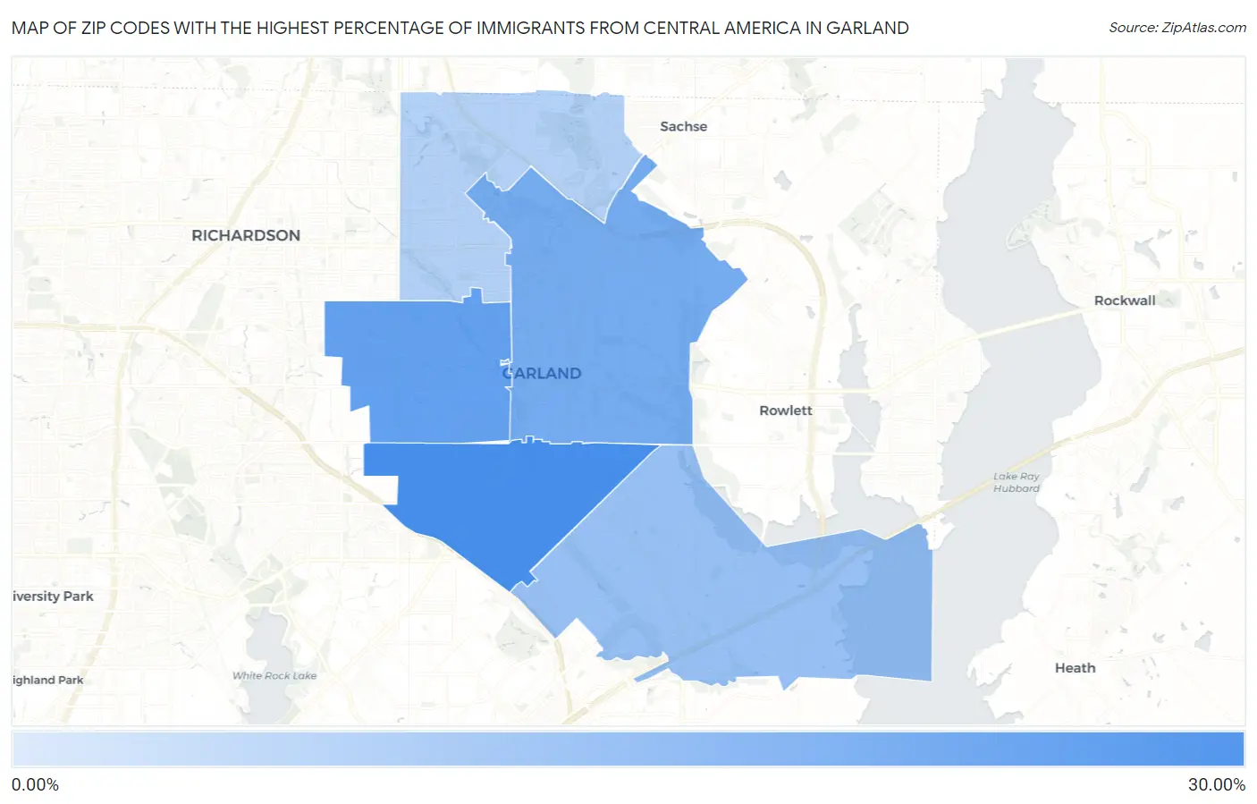 Zip Codes with the Highest Percentage of Immigrants from Central America in Garland Map